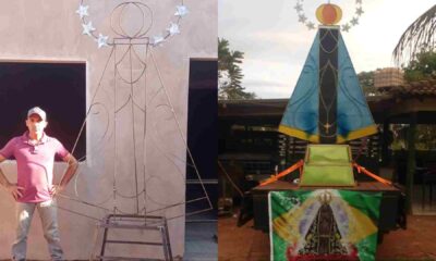 ex-mecanico,-flavio-realiza-sonho-de-construir-padroeira-de-tres-metros-para-arena-de-rodeios